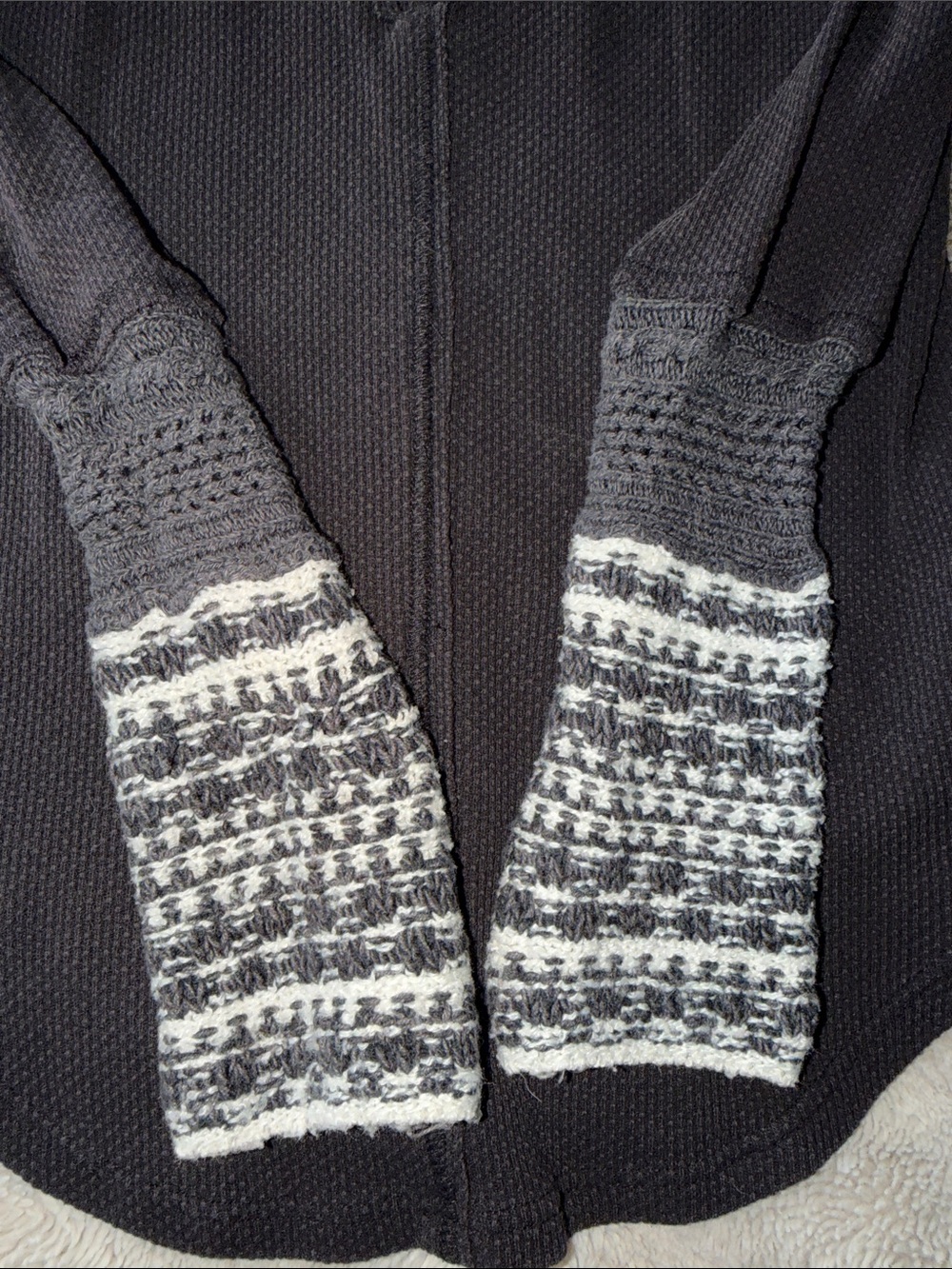 Long Sleeve Henley Top with Textured Cuff - Charcoal - Picture 3 of 4
